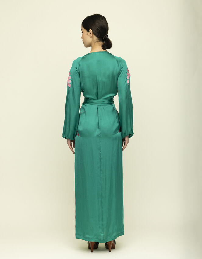 Tallulah & Hope Aziza Regular Embroidered Wrap Dress, Green (GREEN), large
