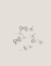 5-Pack Bow & Pearl Stud Earrings, , large