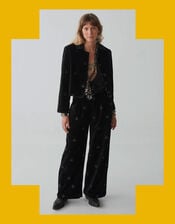 Maison Hotel Wide Leg Velvet Trousers, Black (BLACK), large