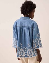 East Coralie Broderie Denim Top, Blue (BLUE), large