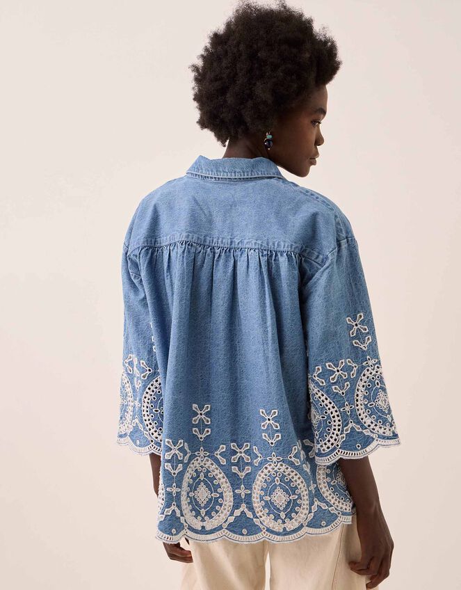 East Coralie Broderie Denim Top, Blue (BLUE), large