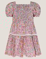 Baby Broderie Floral Puff-Sleeve Dress, Pink (PINK), large