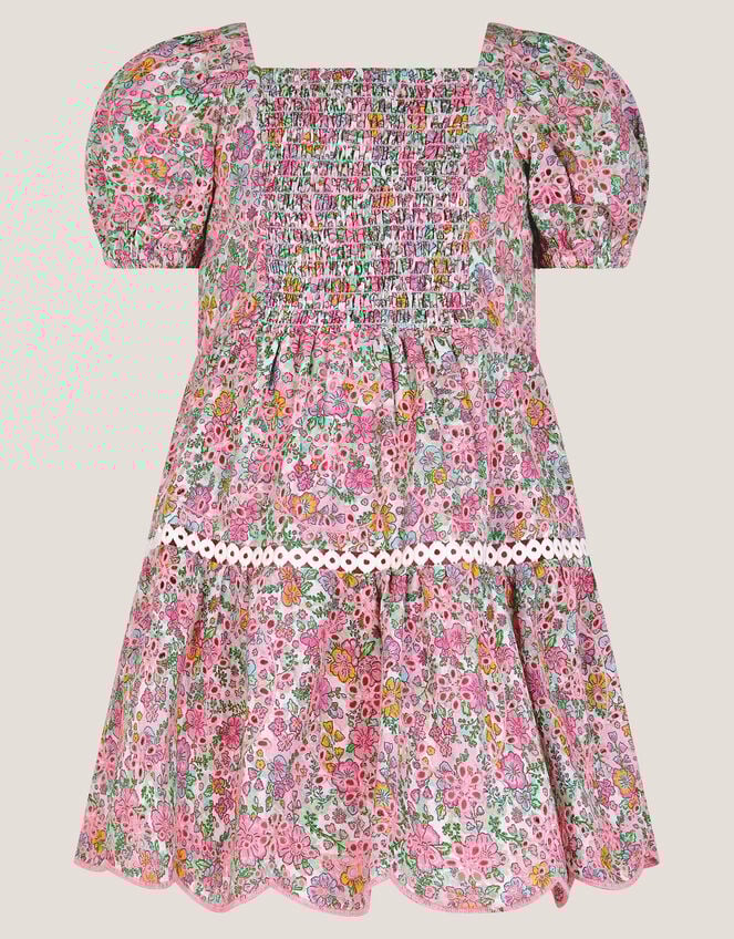 Baby Broderie Floral Puff-Sleeve Dress, Pink (PINK), large