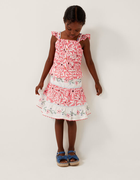 Floral Print Tiered Skirt, Orange (CORAL), large