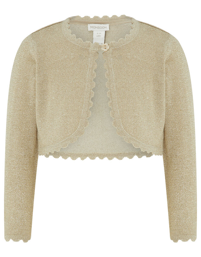 Baby Niamh Cropped Sparkle Knitted Cardigan, Gold (GOLD), large