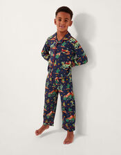 Christmas Dinosaur Print Long Pyjamas Set, Blue (NAVY), large