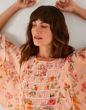 Cassia Shirred Floral Print Blouse, Nude (NUDE), large