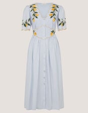 Marisol Lemon Embroidered Stripe Midi Dress, Blue (BLUE), large