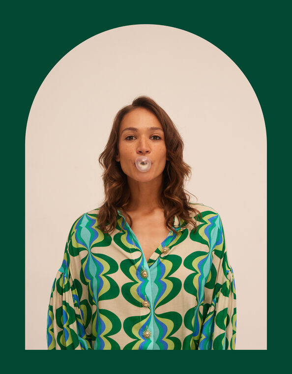 Sundress Stacy Printed Blouse, Green (GREEN), large