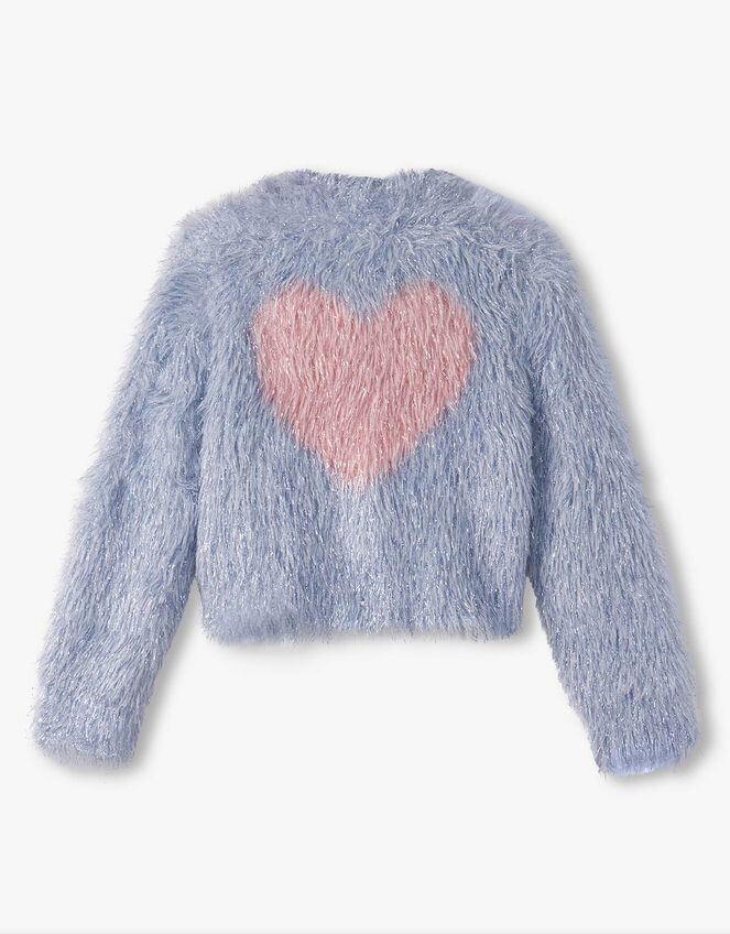 Hatley Glitter Heart Fuzzy Cardigan, Blue (BLUE), large