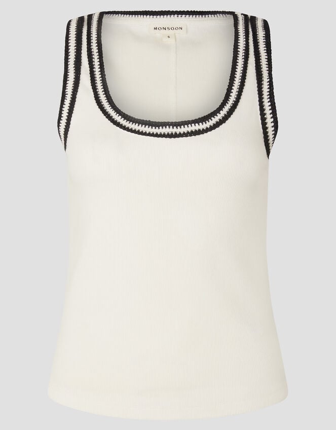 Tate Crochet Trim Tank Top, Ivory (IVORY), large
