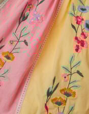 Camellia Floral Embroidered Cross Back Dress, Yellow (YELLOW), large