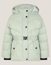 Belted Puffer Coat, Green (SAGE), large