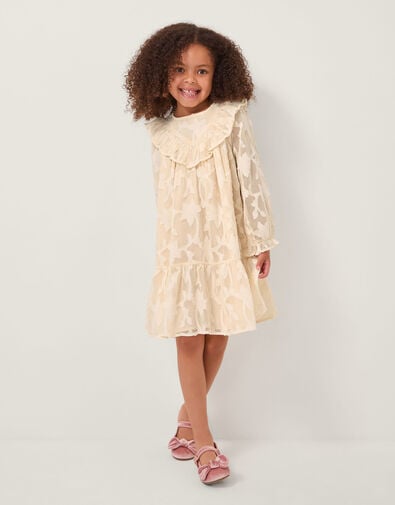 Frilly Floral Burnout Dress, Camel (BEIGE), large