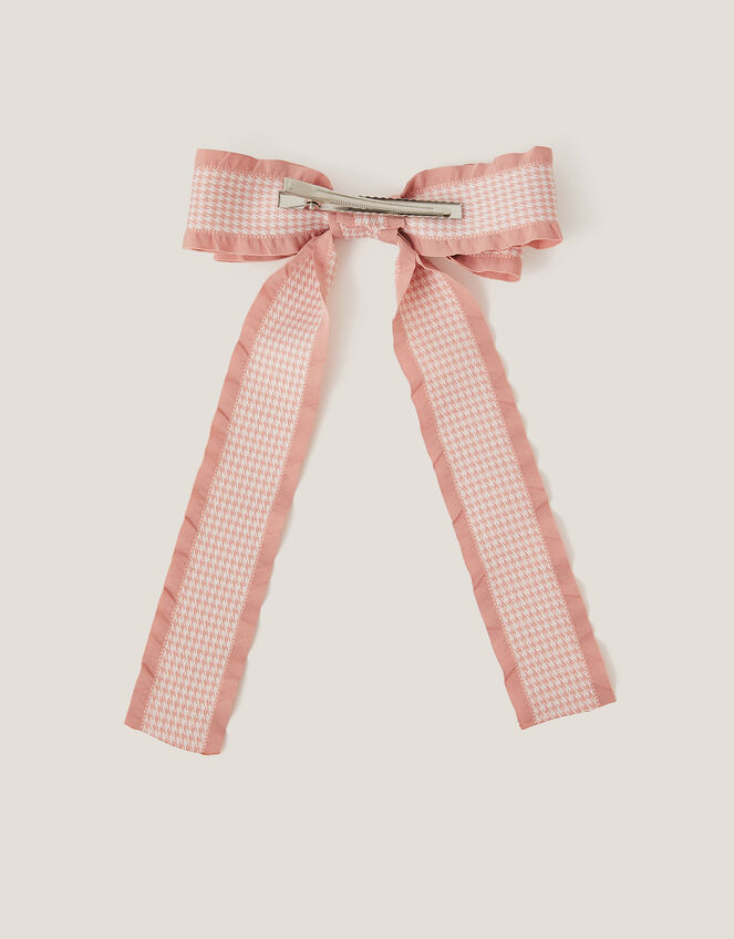 Frilly Houndstooth Bow Hair Clip, , large