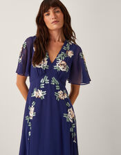 Cora Floral Embellished Midi Tea Dress, Blue (NAVY), large