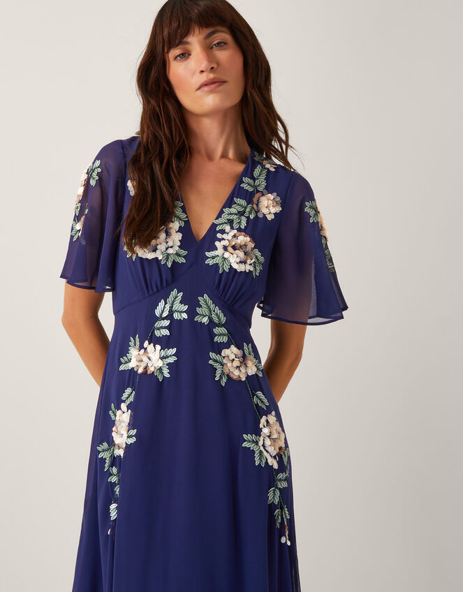 Cora Floral Embellished Midi Tea Dress, Blue (NAVY), large