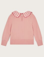 Floral Gingham Collar Sweatshirt, Pink (PINK), large
