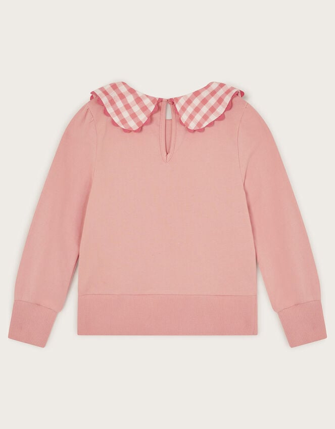 Floral Gingham Collar Sweatshirt, Pink (PINK), large