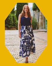 One Hundred Stars Giant Willow Print Maxi Skirt, Blue (BLUE), large