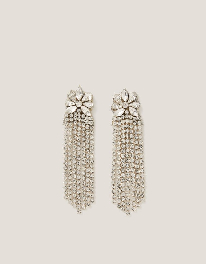 Floral Gem Tassel Drop Earrings, , large