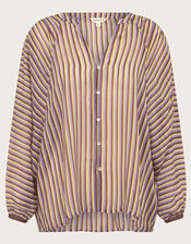 Yazmin Artisan Sheer Stripe Blouse, Brown (BROWN), large