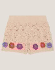 Crochet Flower Knit Shorts, Ivory (IVORY), large