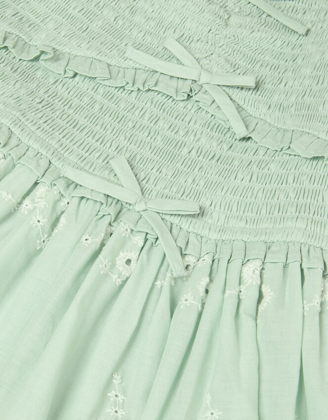 Embroidered Puff Sleeve Smocked Dress, Green (GREEN), large