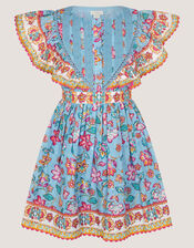 Adara Floral Print Broderie Dress, Blue (BLUE), large