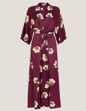 Roz Floral Wrap Midi Dress, Red (BURGUNDY), large