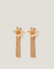 Floral Chain Tassel Drop Earrings, , large