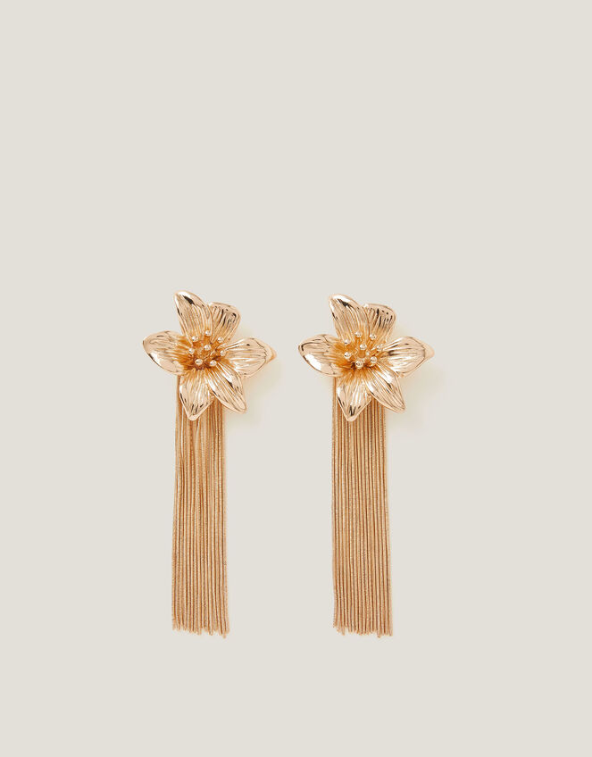 Floral Chain Tassel Drop Earrings, , large