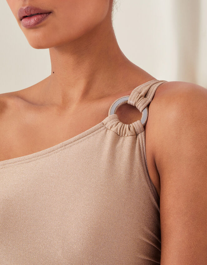 Kimi Glitter One-Shoulder Swimsuit, Gold (GOLD), large