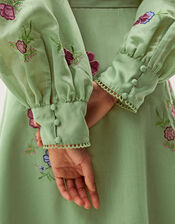 Orla Floral Embroidered Midi Shirt Dress, Green (GREEN), large