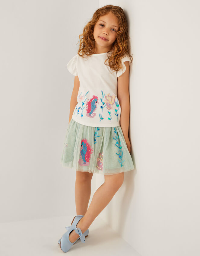 Sea Creature Embellished Disco Skirt, Green (GREEN), large