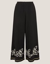 Sara Embroidered Wide Leg Trousers, Black (BLACK), large
