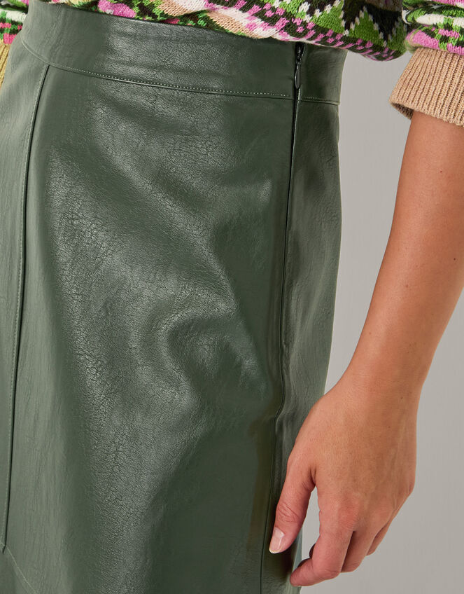 Pippa Faux Leather Midi Skirt, Green (GREEN), large