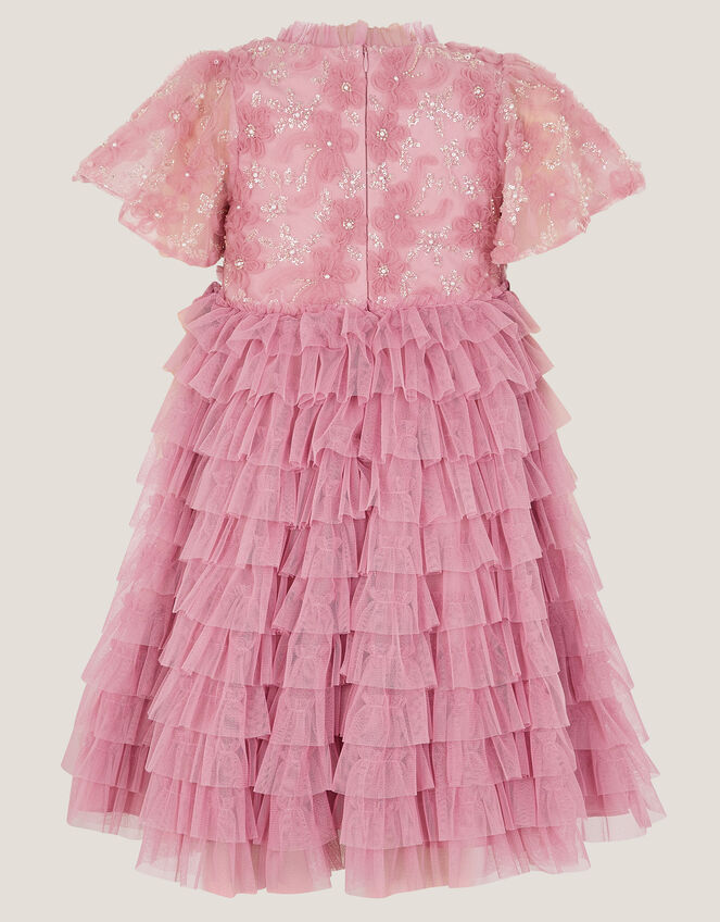 Shikha Floral Embellished Tiered Ruffle Dress, Pink (DUSKY PINK), large