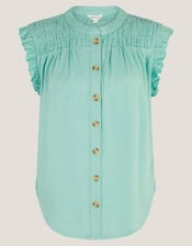 Evelyn Sleeveless Smocked Top, SEA GREEN, large