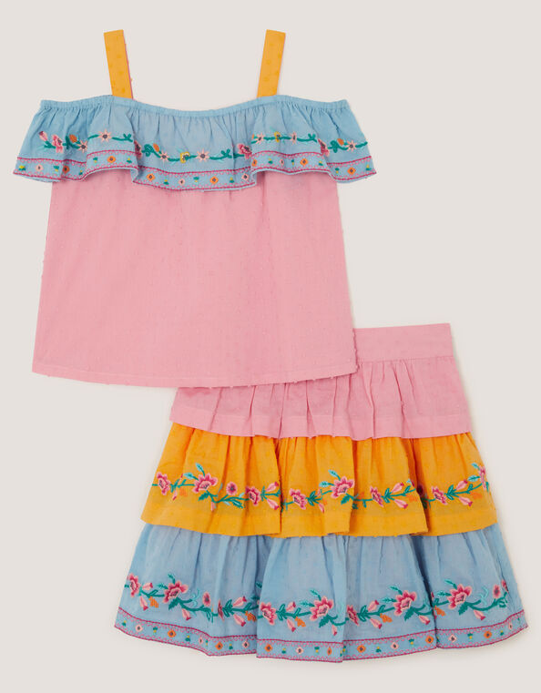 Floral Embroidered Colourblock Top & Skirt Set, Multi (MULTI), large