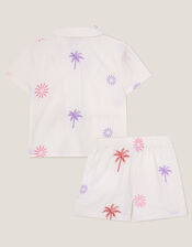 Palm Embroidered Shirt & Shorts Set, Ivory (IVORY), large
