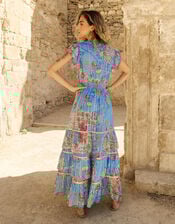 Piti Cuiti Paisley Print Tiered Maxi Dress, Blue (BLUE), large