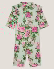 Baby Floral UPF50+ Short Sleeve Swimsuit, Green (GREEN), large