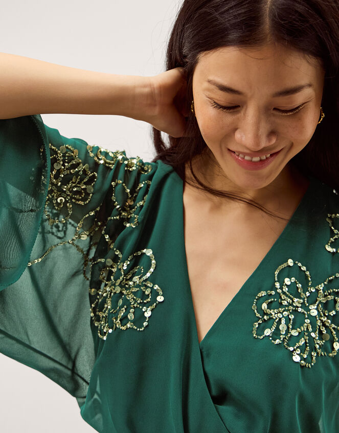 Skyla Floral Embellished Maxi Wrap Dress, Green (DARK GREEN), large