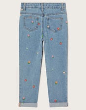 Floral Embroidered Straight Jeans, Blue (BLUE), large