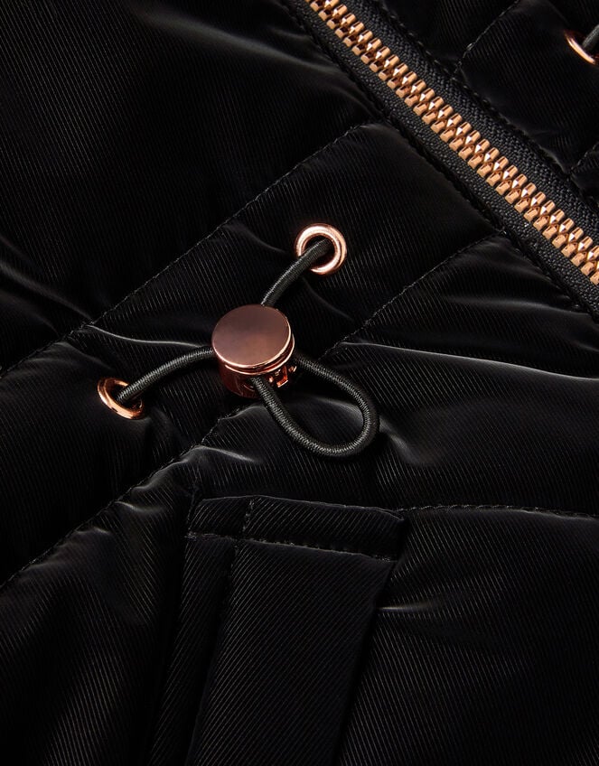 Faux Fur Hood Padded Coat, Black (BLACK), large