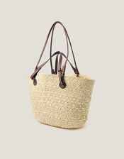 Yvie Woven Raffia Basket Bag, , large