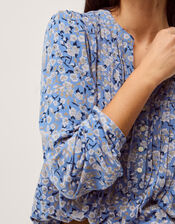 Nina Floral Jersey Blouse, Blue (BLUE), large