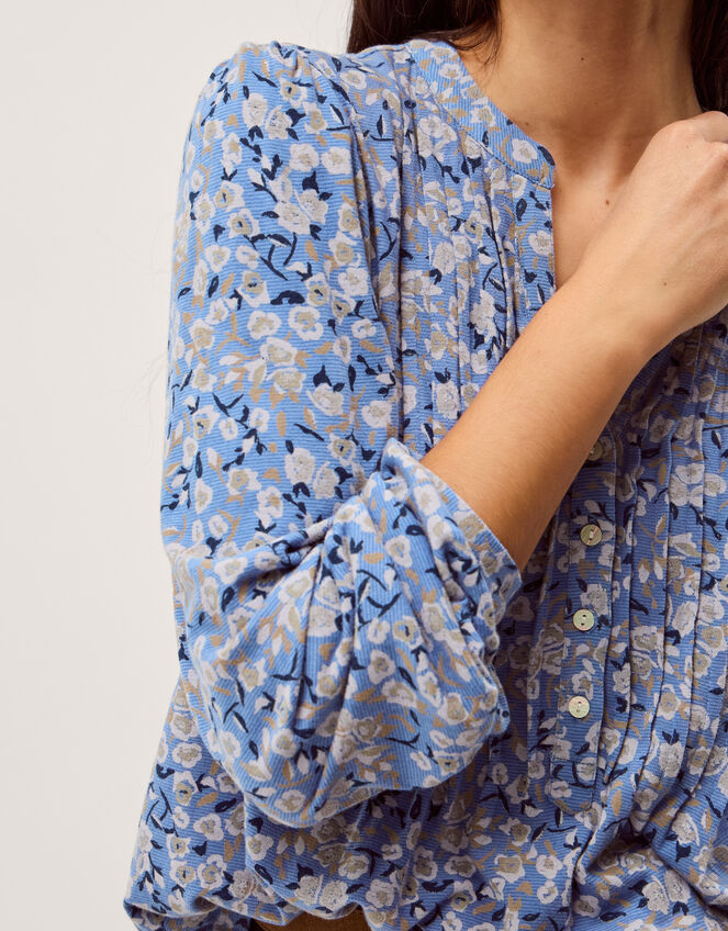 Nina Floral Jersey Blouse, Blue (BLUE), large