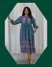 Dilli Grey Priya Block Print Midi Dress, Teal (TEAL), large